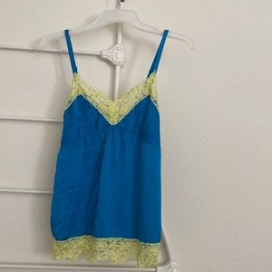 MODA INTERNATIONAL Silk Cami Turquoise & Yellow Laces Squines SZ S